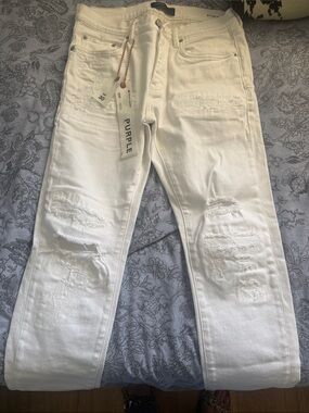 Purple Men’s White Slim Straight Distressed Jeans